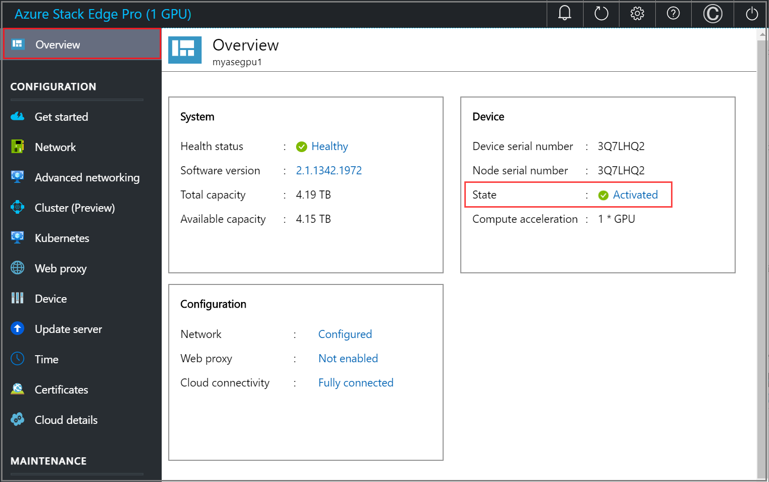 Screenshot that shows the local web U I 