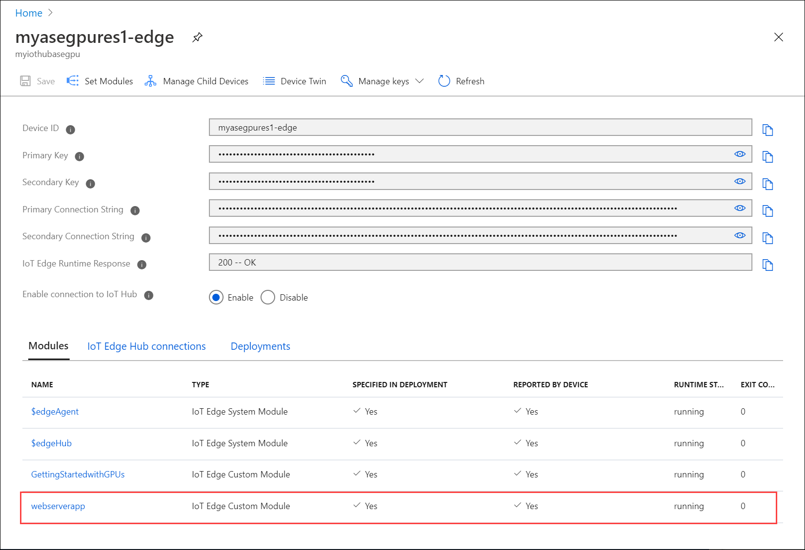 在 IoT Edge 自訂模組刀鋒視窗中指定埠資訊