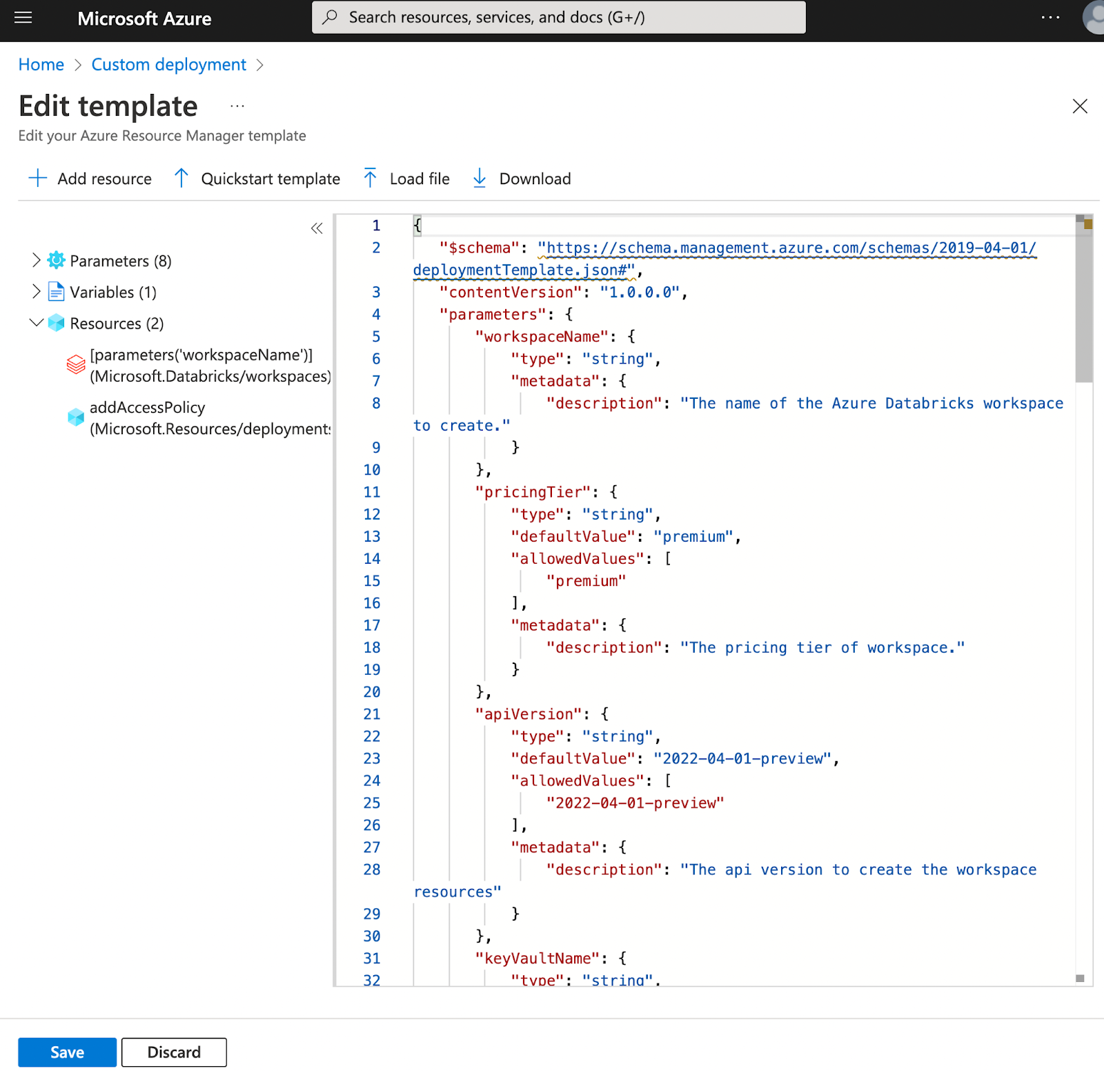 編輯 Azure 自訂部署入口網站的部署頁面