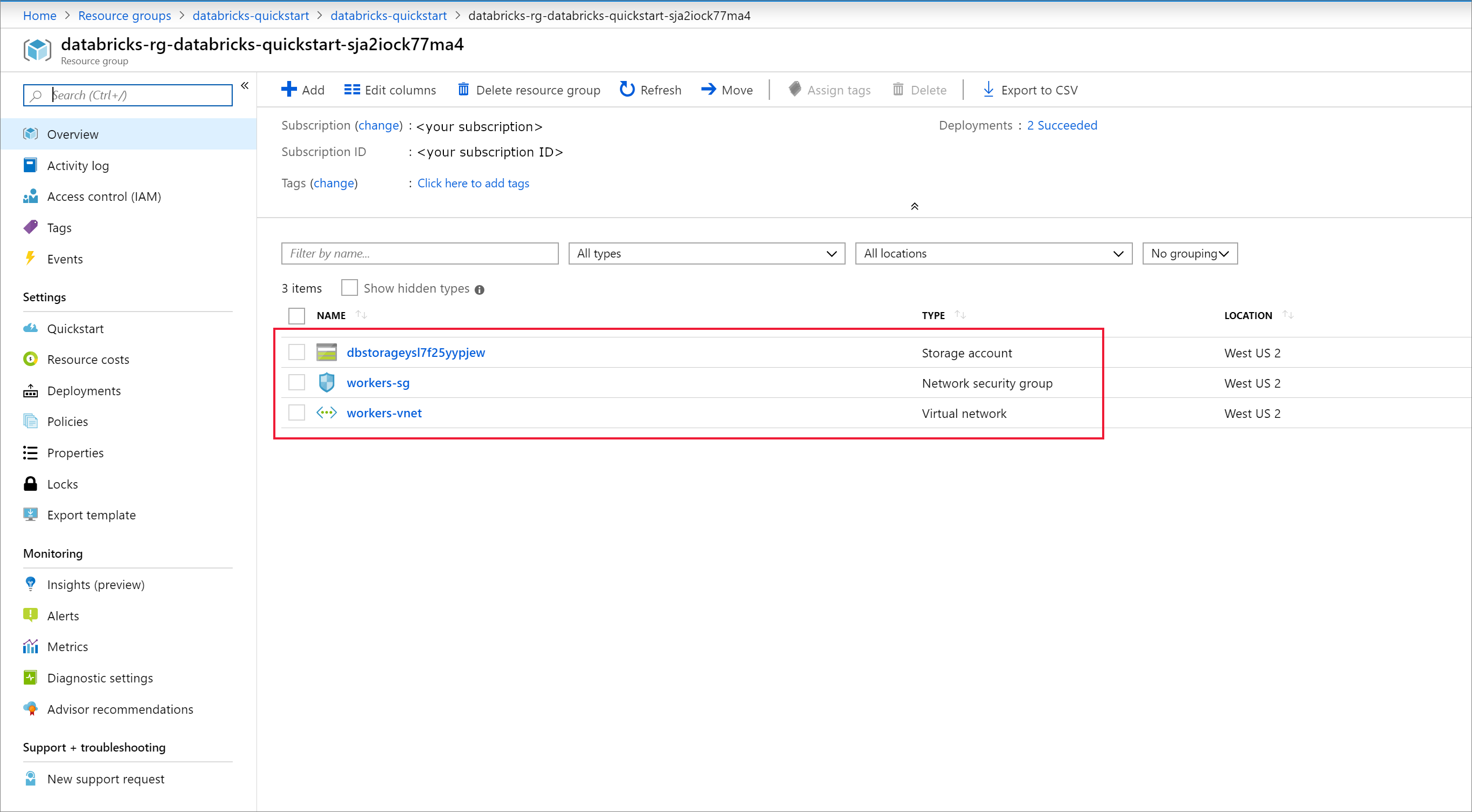 Azure Databricks 受控資源群組