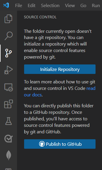 Visual Studio 的螢幕快照，其中顯示 [初始化存放庫] 按鈕。