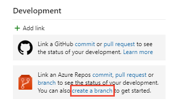 開發控件 [建立分支] 鏈接的螢幕快照。
