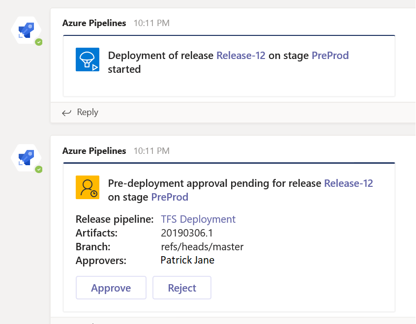 Azure Pipelines app for Microsoft Teams.