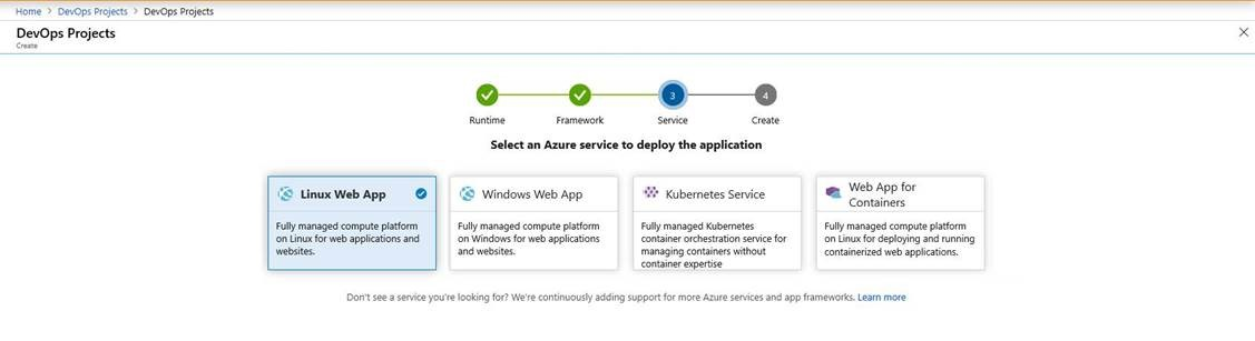 Azure DevOps Projects 中 JAVA 工作流程的 Linux Web 應用程式支援。