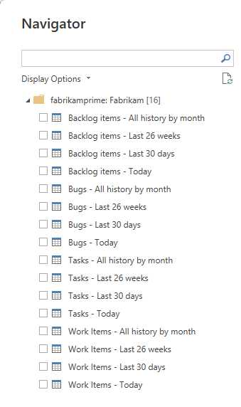 此螢幕快照顯示 [導覽器] 對話框，您可以在其中選取要提取至 Power BI Desktop 的數據。