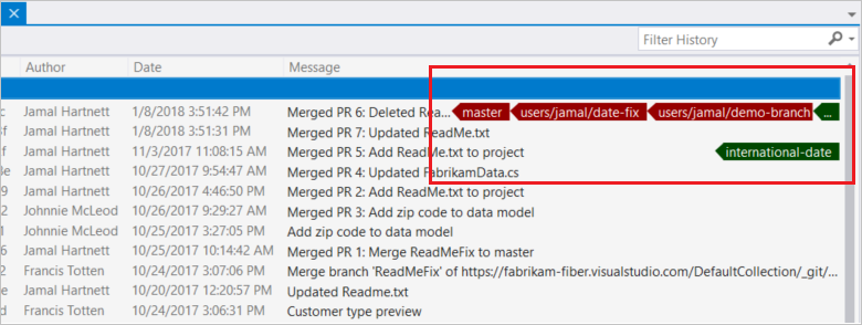 [歷程記錄] 檢視中 Visual Studio 檢視卷標的螢幕快照。