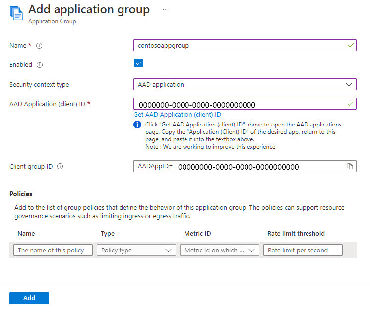 [新增應用程式群組] 頁面的螢幕擷取畫面，其中含有 Microsoft Entra 選項。