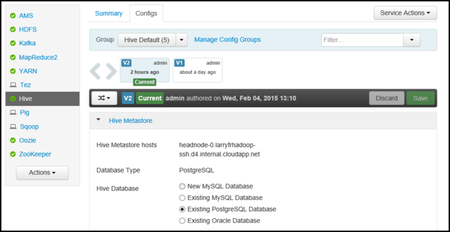 Apache Ambari service configuration.