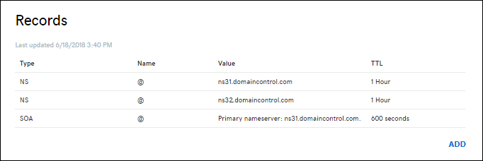 顯示範例 DNS 記錄頁面的螢幕擷取畫面。