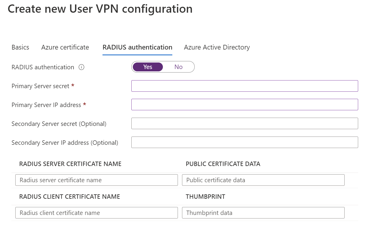 RADIUS 驗證頁面的螢幕擷取畫面。