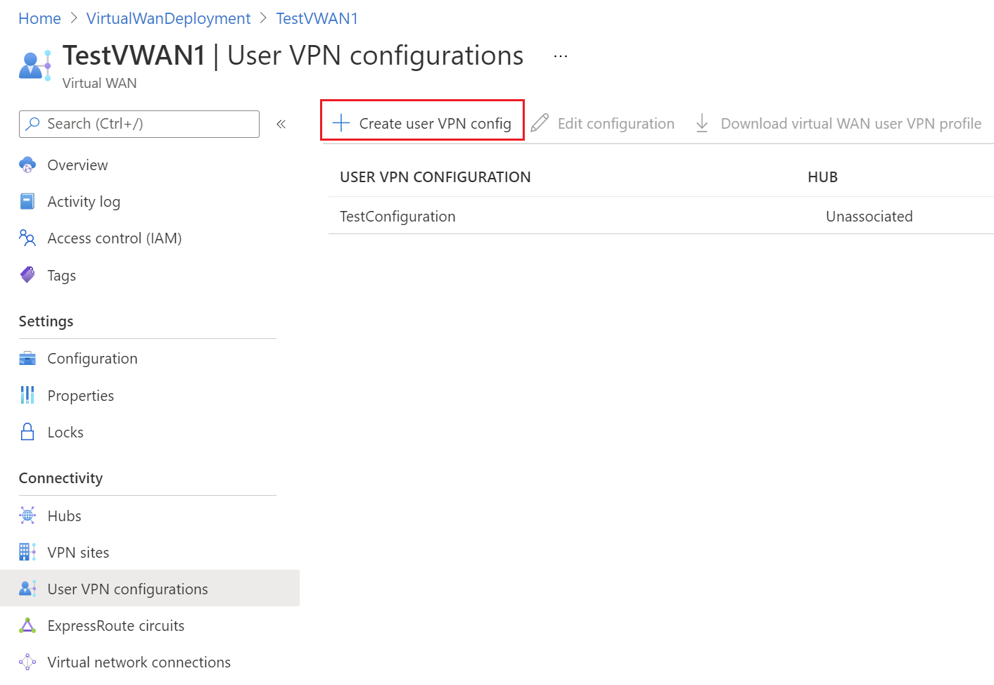 使用者 VPN 設定頁面的螢幕擷取畫面。