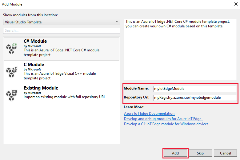 將應用程式和模組新增至 Visual Studio 解決方案之選取專案的螢幕快照。