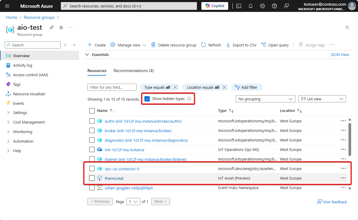 Azure 入口網站的螢幕擷取畫面，其中顯示資產和資產端點。