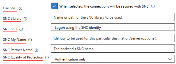 此螢幕擷取畫面顯示取用已啟用 SNC 的 SAP 連線設定。