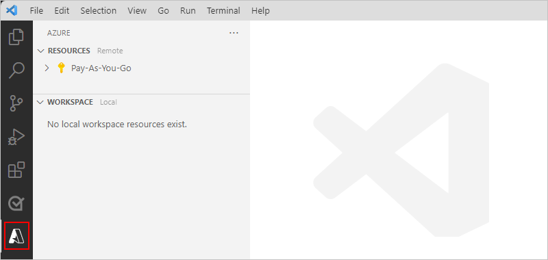 顯示已選取 Azure 圖示之 Visual Studio Code 活動列的螢幕擷取畫面。