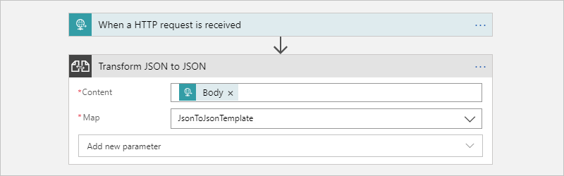 螢幕擷取畫面：顯示具有已完成 [將 JSON 轉換為 JSON] 動作的取用工作流程。