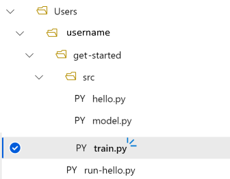 目錄結構顯示 train.py 位於 src 子目錄