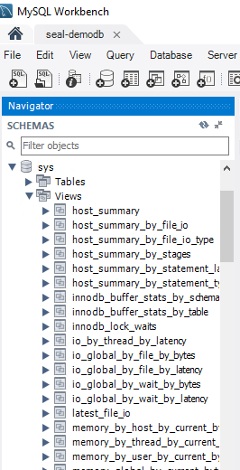 sys_schema檢視的螢幕快照。