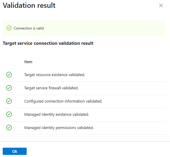 螢幕擷取畫面：在 Azure 入口網站取得連線驗證詳細資料。