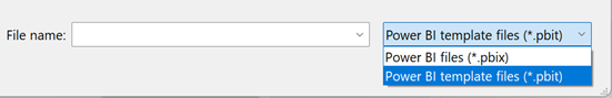 顯示在 [開啟] 對話方塊中的 Power BI 範本檔案類型螢幕擷取畫面