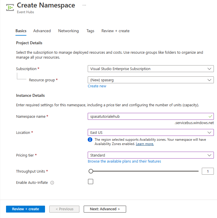 顯示 [建立Namespace] 頁面的螢幕快照。