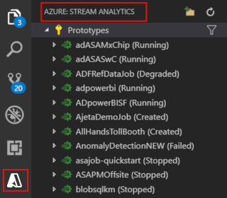 Screenshot of VSCode extension opening Stream Analytics Explorer.