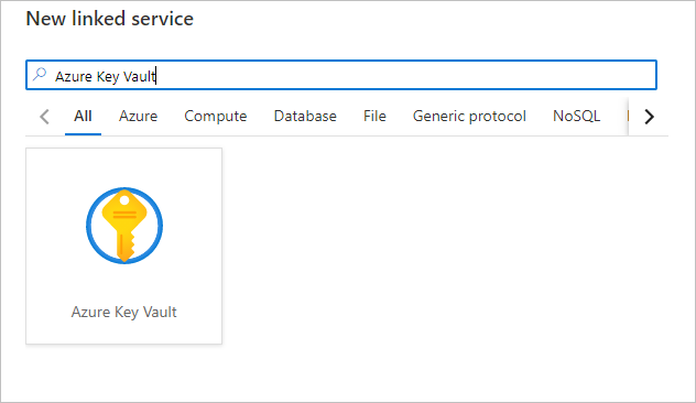 顯示 Azure 金鑰保存庫 為新連結服務的螢幕快照。