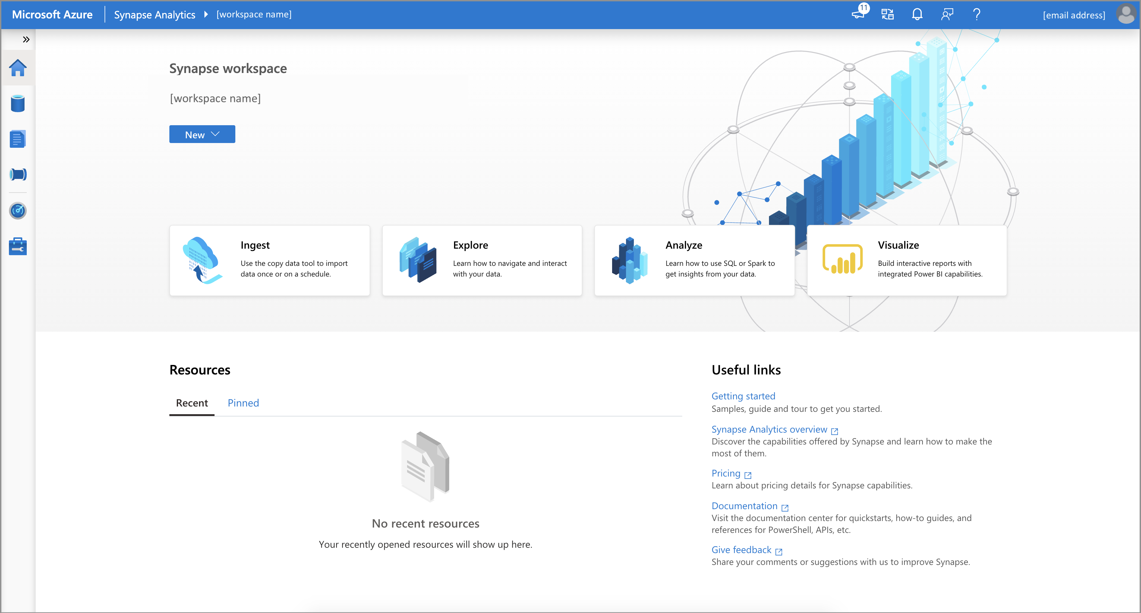 顯示 Azure Synapse Analytics 工作區 Web 的螢幕快照。