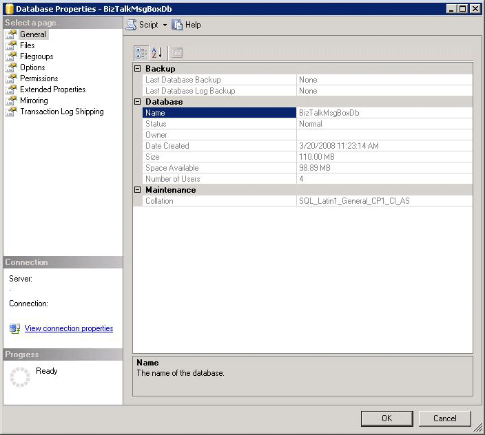 SQL Server資料庫屬性對話方塊