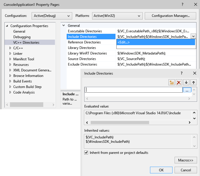 [VC++ 目錄] 的 Visual Studio 專案屬性頁螢幕擷取畫面。