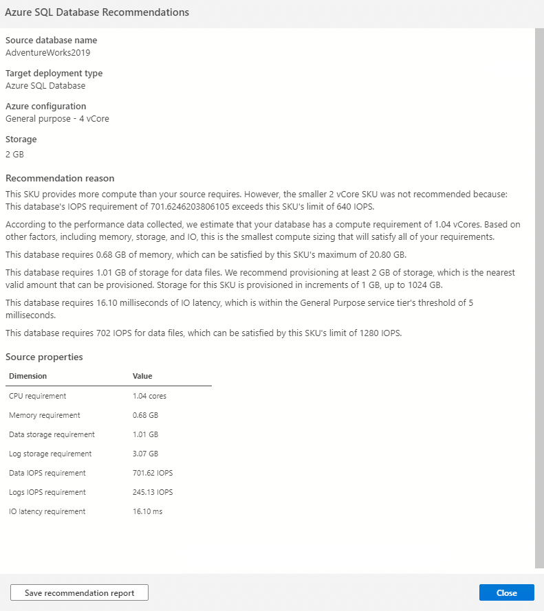 顯示 SKU 建議詳細資料的螢幕擷取畫面。