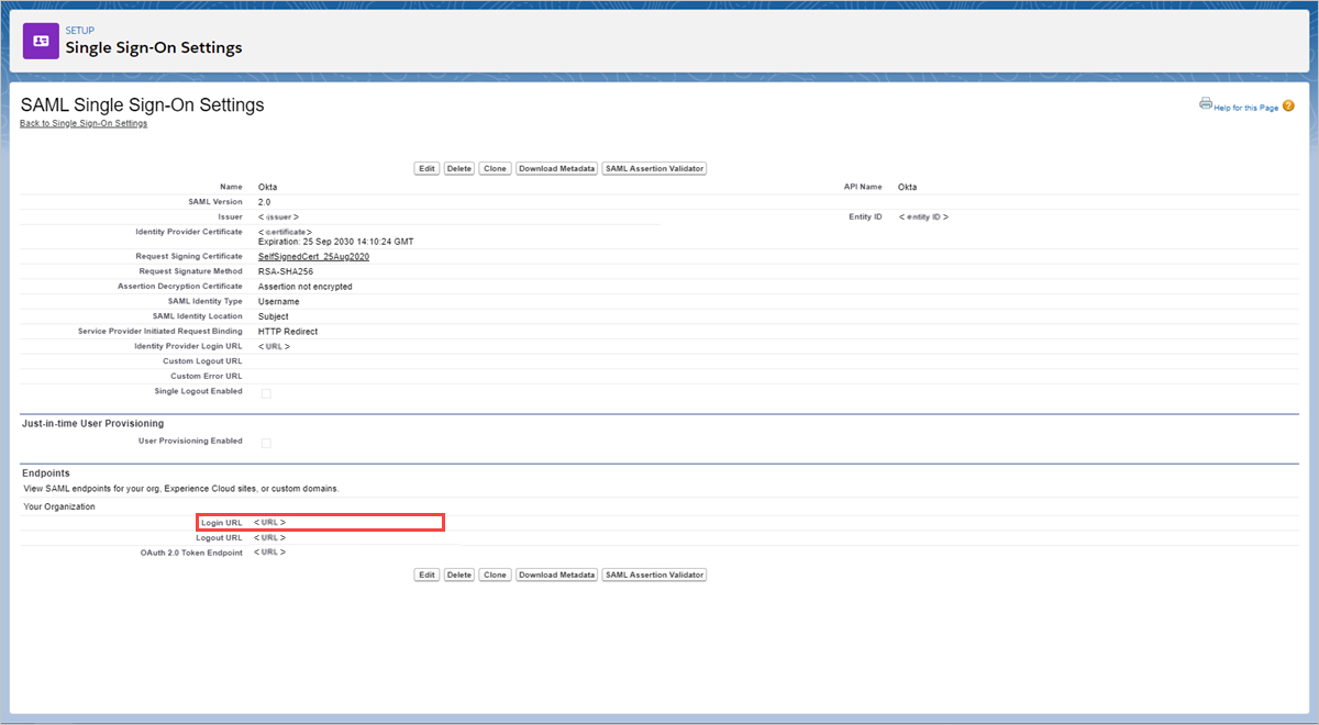 選取 [Salesforce SSO 登入 URL]。