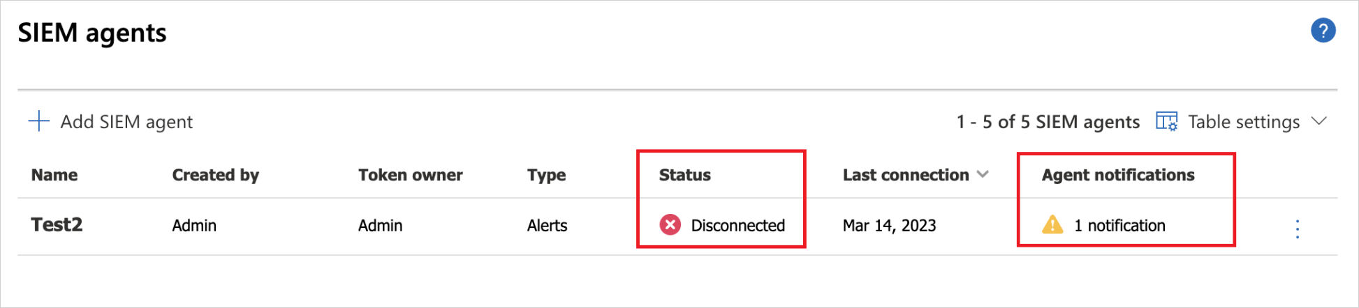 SIEM 已中斷連線。