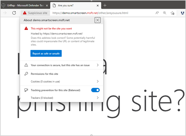 SmartScreen 會警示用戶網站可能是網路釣魚網站，而且可能不安全
