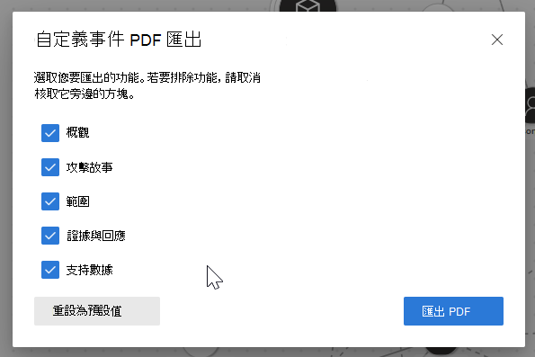 醒目提示 [將事件匯出至 PDF] 選項的螢幕快照。