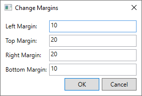 WPF 的對話方塊視窗，其中顯示左、上、右、下的文字方塊。