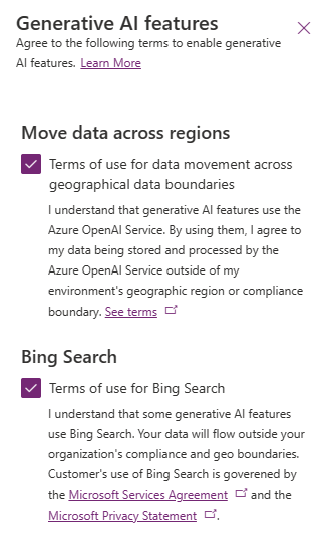 Power Platform 系統管理中心 Bing 聊天