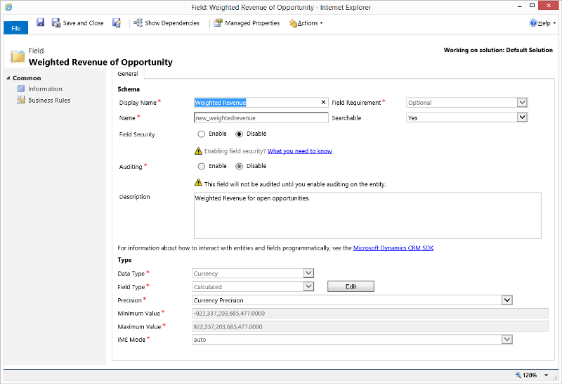 Dynamics 365 for Customer Engagement 中商機的加權營收。