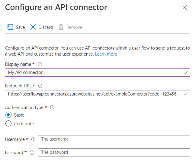 設定 API 連接器的螢幕擷取畫面。