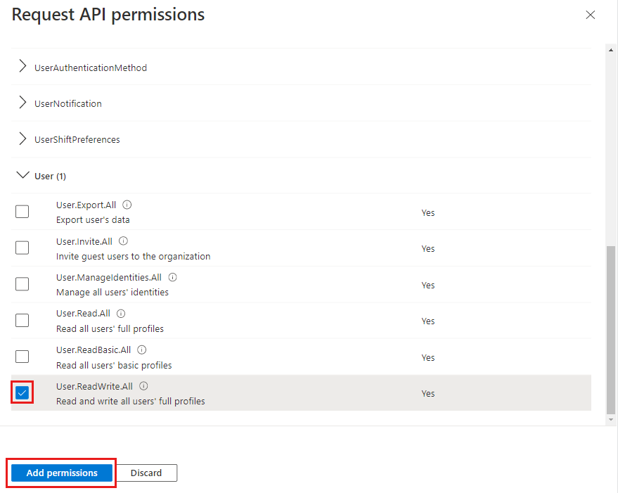 要求 API 權限的螢幕擷取畫面。