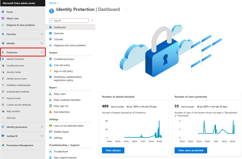 Microsoft Entra 系統管理中心 [保護] 功能表的螢幕擷取畫面。