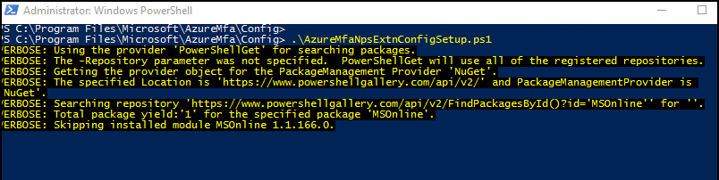 執行 AzureMfsNpsExtnConfigSetup.ps1 設定指令碼