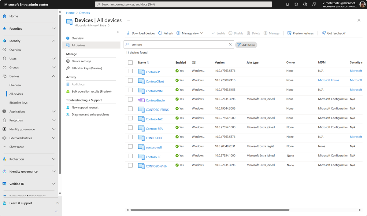 MMicrosoft Entra 刀鋒視窗中顯示的裝置