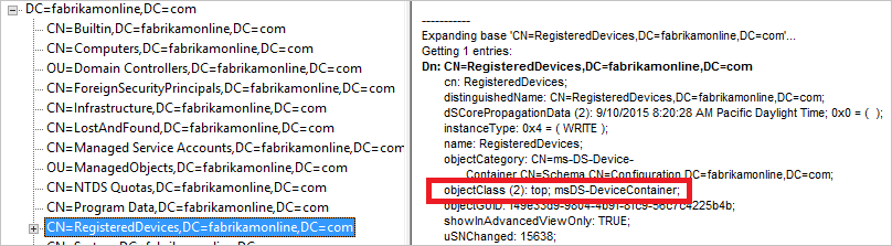 疑難排解，RegisteredDevices 物件類別