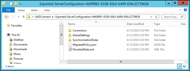 顯示複製 Exported-ServerConfiguration-* 資料夾的螢幕擷取畫面。