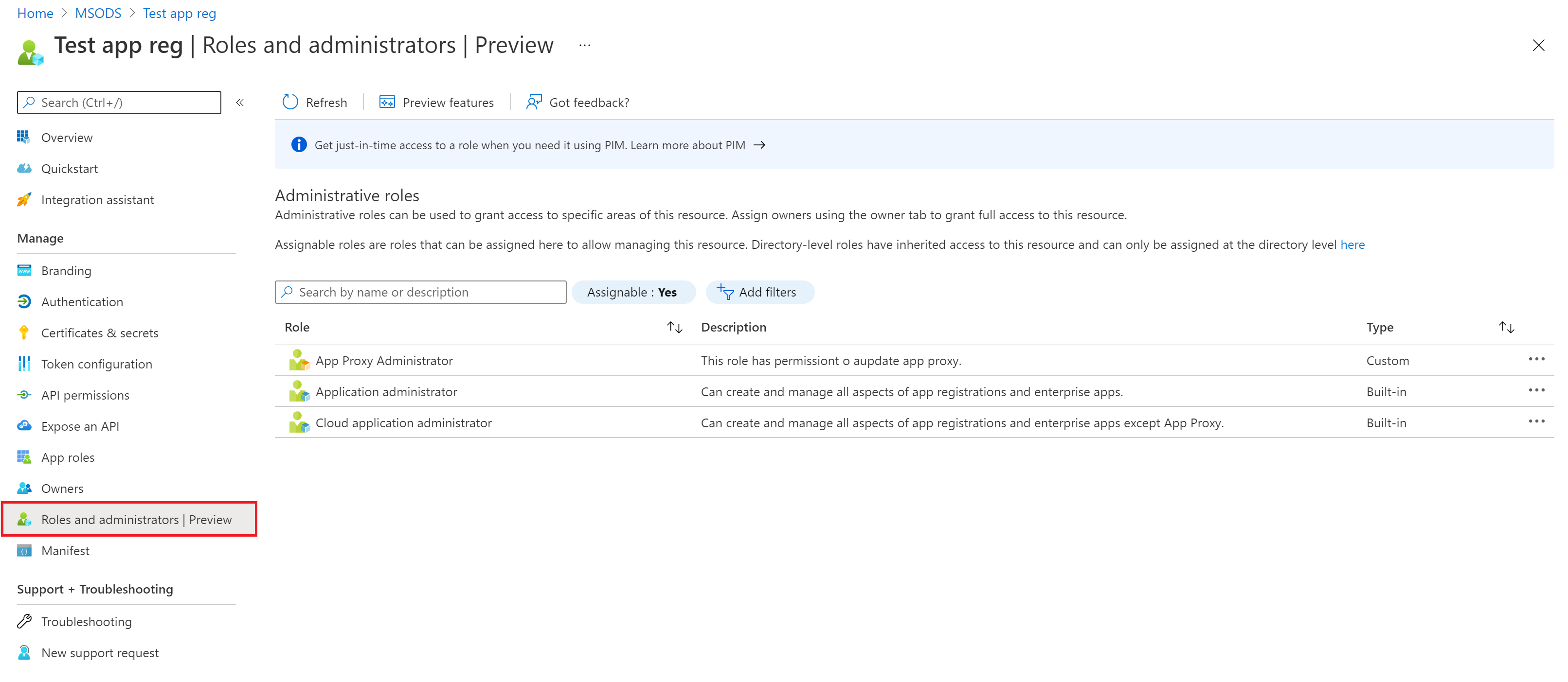 Microsoft Entra ID 中應用程式註冊的角色。