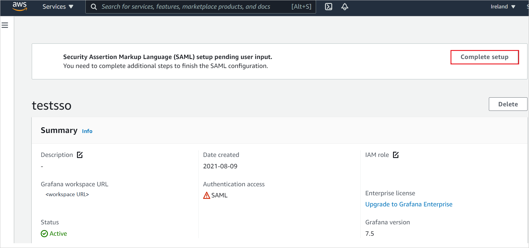 此螢幕擷取畫面顯示 SAML 設定。