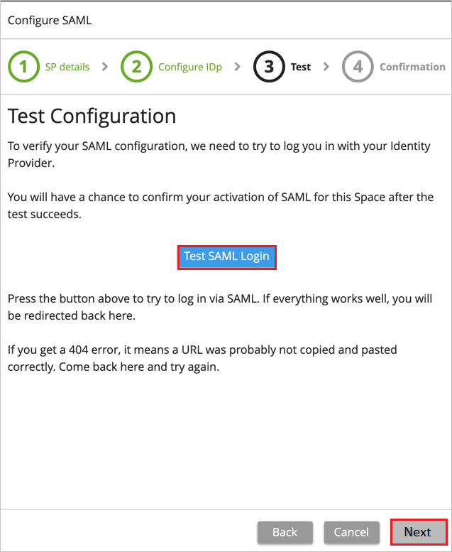 螢幕擷取畫面：顯示 SAML 設定。