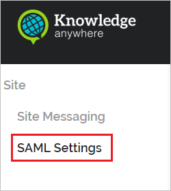 螢幕擷取畫面顯示已選取 [SAML 設定] 的 [Knowledge Anywhere] 頁面。