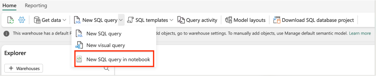 從 DW SQL 編輯器開啟筆記本的螢幕快照。